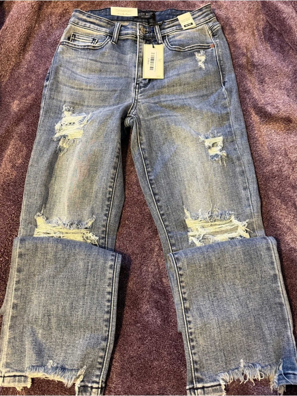 Judy Blue Light Blue Distressed Straight Leg Jeans